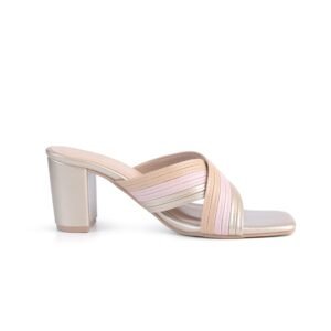 Side view of blush embellished Block Heels – Two Solez Blush Glint.
