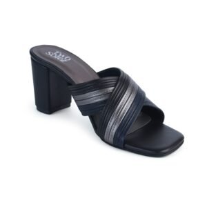 Front view of black block heels – Two Solez Luna Trail.