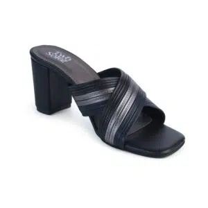 Front view of black block heels – Two Solez Luna Trail.