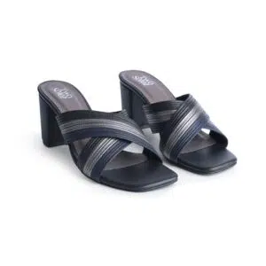 Pair view of lightweight black block heels – Two Solez Luna Trail.