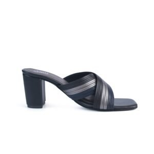 Side view of black block heels – Two Solez Luna Trail.