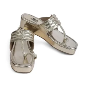 Gilded Hour metallic champagne-gold wedges, alternative angled view of the pair