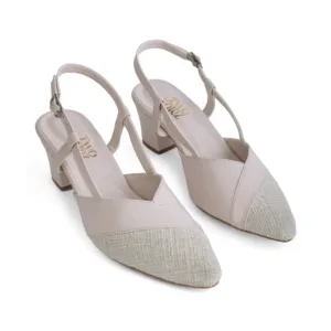 Lilac Whisper light lilac slingback heels, paired front three-quarter view