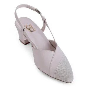 Lilac Whisper light lilac slingback heels, single shoe angled view