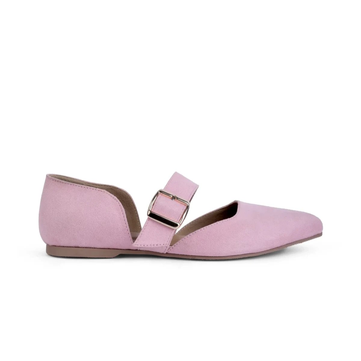 Rose Reverie – side profile square aligned Rose Reverie pink pointed-toe flats, side profile